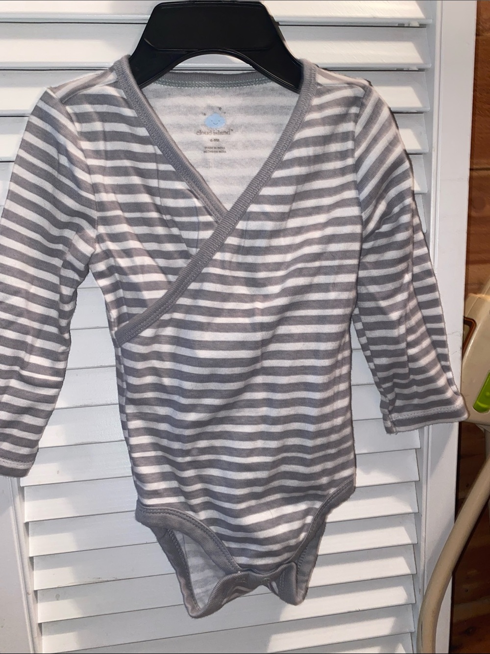 Cloud island Gray & White Striped Wrap-Front One-Piece Bodysuit